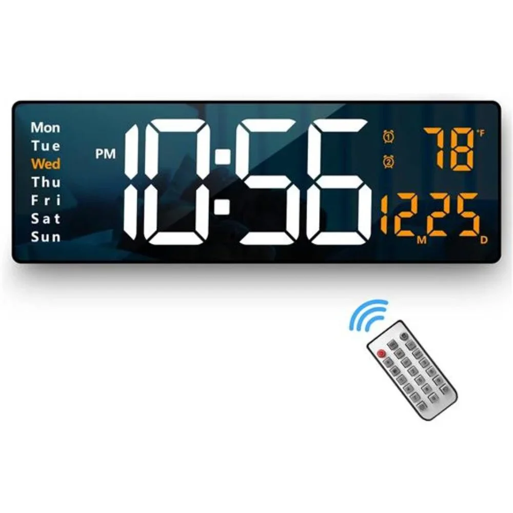 Digital Wall Clock Large Display 16.2 Inch LED Digital Clock with Remote Control